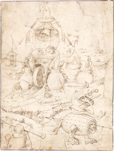 A Hell Scene with a Fish-Monster with a Wheel in Its Mouth by Follower of Hieronymus Bosch